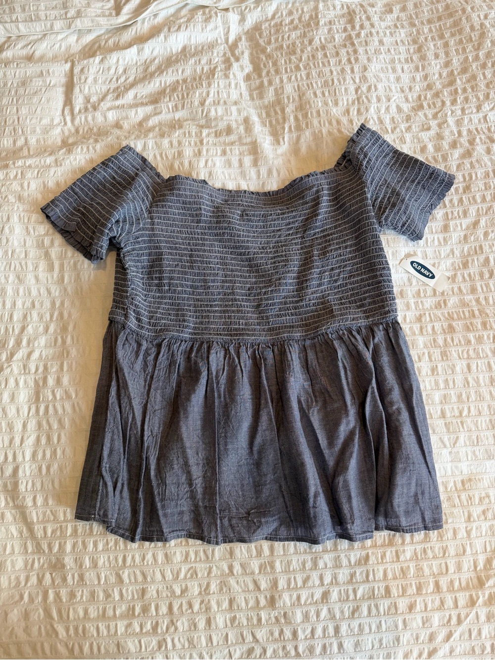 Old Navy Charcoal Gray Off-Shoulder Smocked Peplum Top